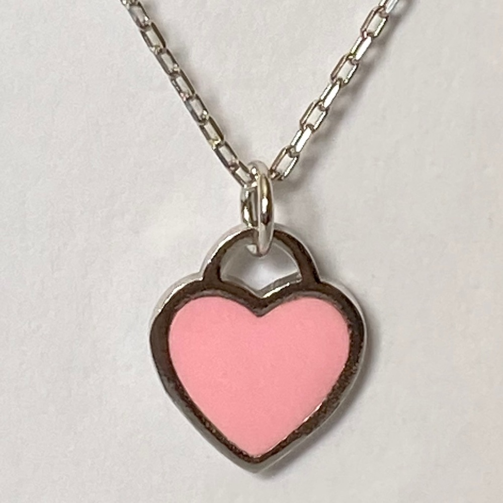 925 Silver pink enamel heart love necklace handmade - Picture 3 of 3